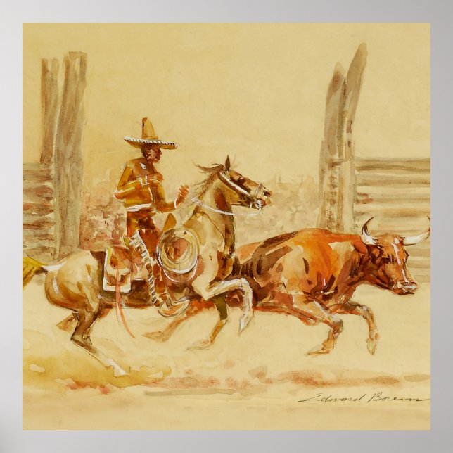 Vaquero and Steer by Edward Borein Poster (Front)