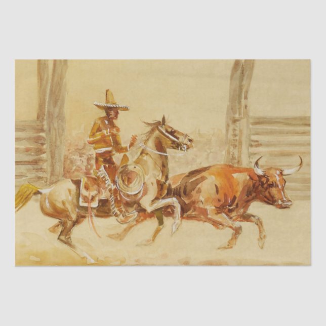 Vaquero and Steer by Edward Borein Tissue Paper (Front)