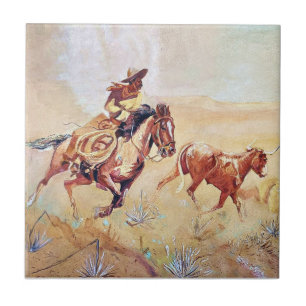 Vaquero Painting by Eward Borein Ceramic Tile