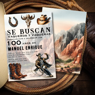 Vaquero Spanish Western Cowboy Hat 100th Birthday Invitation