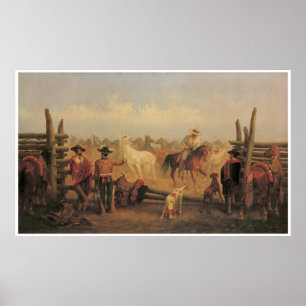 Vaqueros Roping Horses in a Corral, 1877 Poster