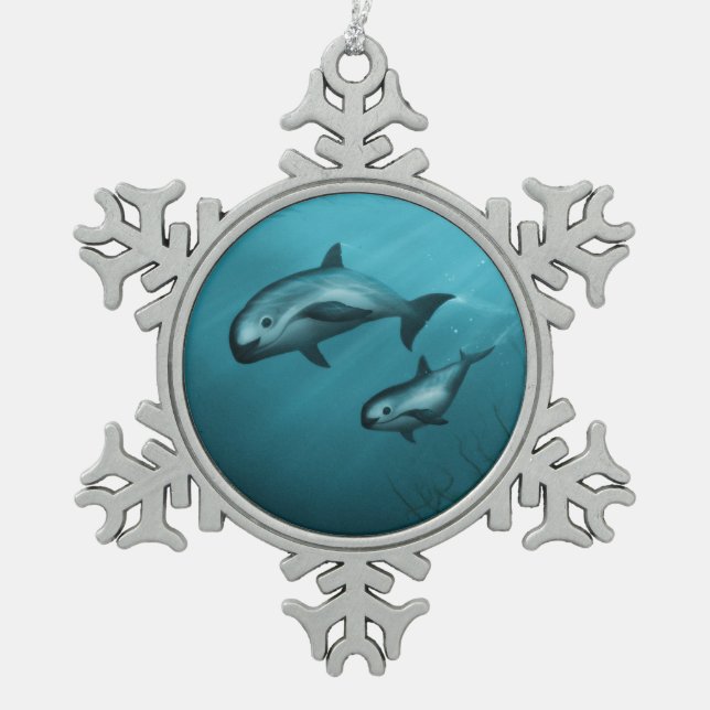 Vaquita Porpoises Snowflake Pewter Christmas Ornament (Front)