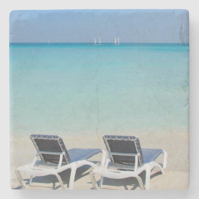 Varadero, Cuba. Sand And Beach Chairs Stone Coaster (Front)