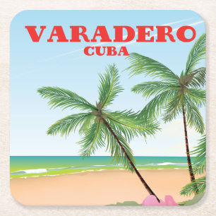 Varadero Cuban beach travel poster Square Paper Coaster