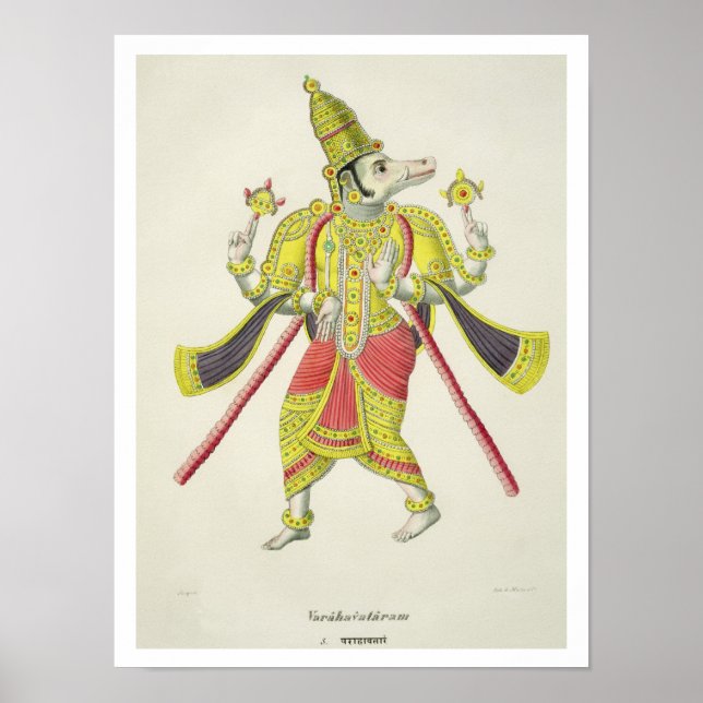 Varaha, engraved by de Marlet (colour litho) Poster (Front)