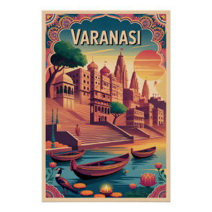 Varanasi India Retro Travel Poster