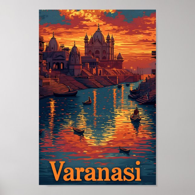 Varanasi India Vintage Art Travel Illustration Poster (Front)