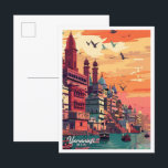 Varanasi India Vintage Travel Illustration Postcard<br><div class="desc">Varanasi India Art Vintage travel place illustration</div>