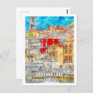Varenna Lake Como Italy Famous Travel Watercolor  Postcard