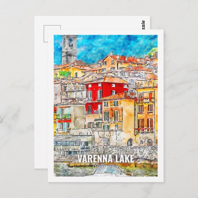 Varenna Lake Como Italy Famous Travel Watercolor  Postcard (Front/Back)