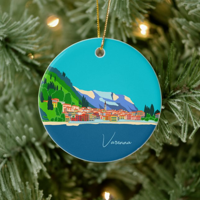 Varenna Lake Como Italy Illustration Travel Ceramic Ornament (Tree)