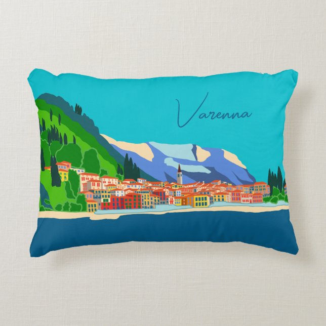 Varenna Lake Como Italy Illustration Travel Decorative Cushion (Front)
