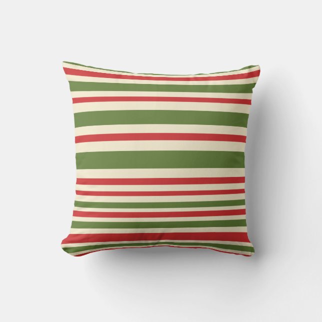 Variable Stripe Christmas Pattern Red Green Cream Cushion (Front)