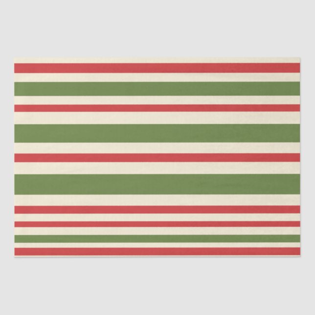 Variable Stripe Christmas Pattern Red Green Cream Tissue Paper (Front)