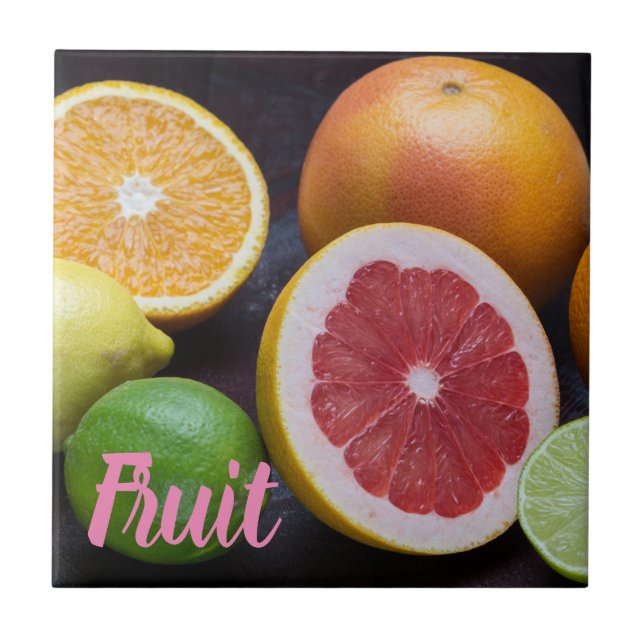 Variation of citrus orange, lime, mandarin, ceramic tile (Front)