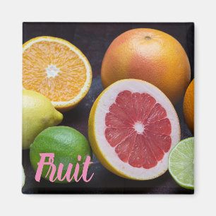 Variation of citrus orange, lime, mandarin, lemon magnet
