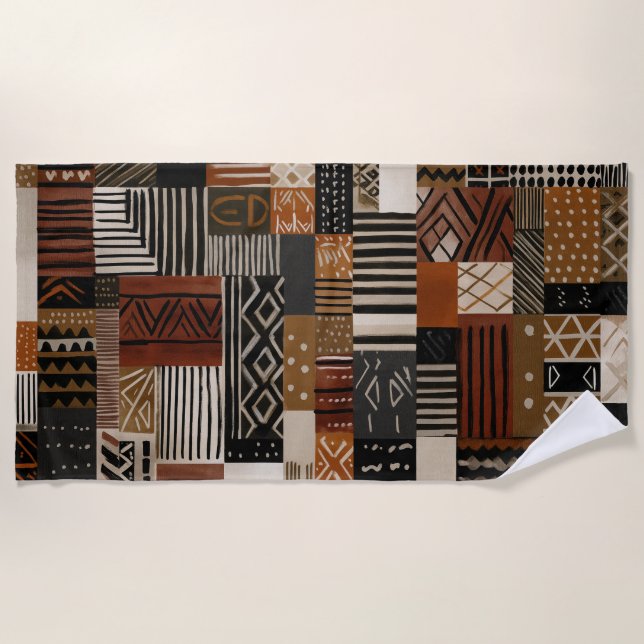 Variations of African motifs in earth tones Beach Towel (Front)