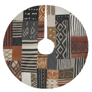 Variations of African motifs in earth tones Brushed Polyester Tree Skirt