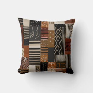 Variations of African motifs in earth tones Cushion