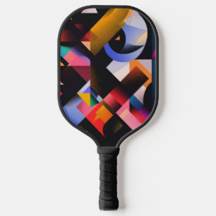 Varied colourful shapes on a dark background pickleball paddle
