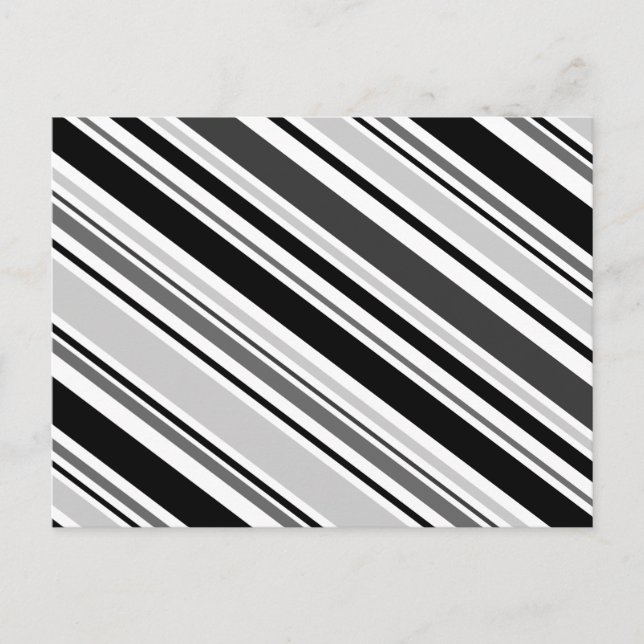 Varied Diagonal Grey, Black, White Stripes Postcard (Front)
