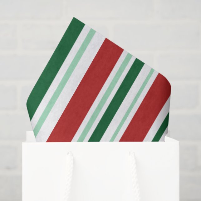 Varied Red, Green, White Christmas Stripes Tissue Paper (Gift Bag)