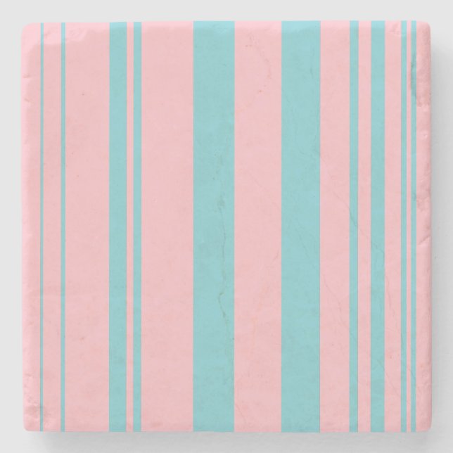 Varied Stripes/Pink & Robin Egg Blue Stone Coaster (Front)