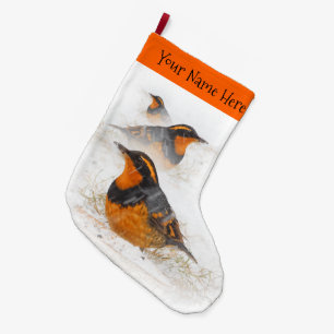 Varied Thrushes in the Snow Large Christmas Stocking