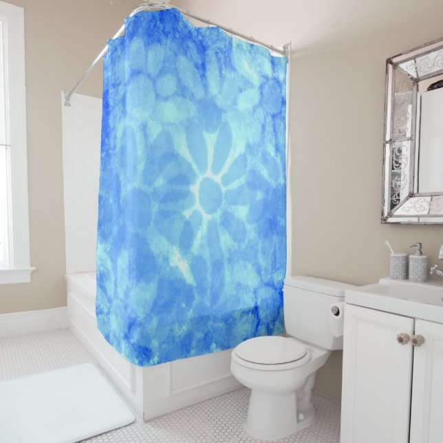 Variegated Blue Floral Daisies Flower Flowers Shower Curtain (In Situ)