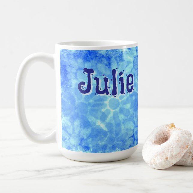 Variegated Blue Floral Daisies Flower Personalised Coffee Mug (With Donut)