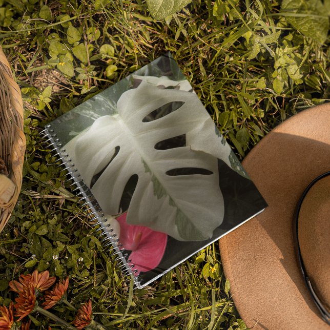 Variegated Monstera Leaf Floral Notebook (In Situ)
