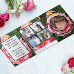 Variegated Pink Yellow Roses Floral Photo Tri-Fold Announcement