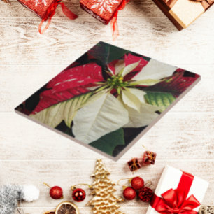 Variegated Poinsettia Floral Holiday Tile