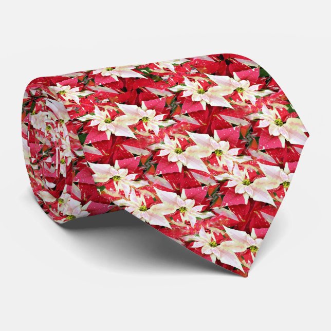 Variegated Poinsettia Holiday Neck Tie (Rolled)