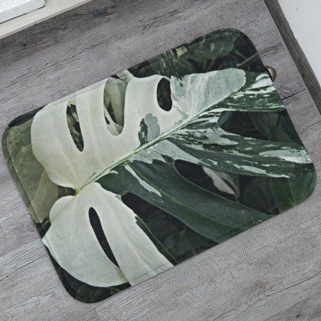 Variegated Swiss Cheese Plant Botanical Bath Mat (In Situ)