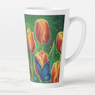 Variegated tulips with butterflies by Renee Lavoie Latte Mug