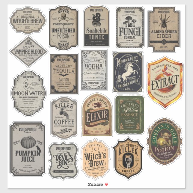 Variety Bundle Of 19 Halloween Sticker Labels (Sheet)