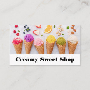 Variety Ice Cream Cones Flavours   Fruits Nuts Business Card