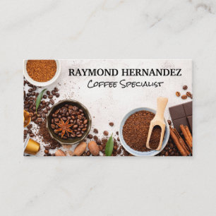 Variety of Coffee Beans on Table Business Card