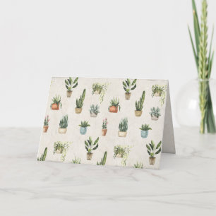 variety of potted plants watercolor card