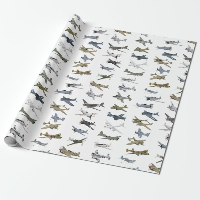 Various American WW2 Aeroplanes Wrapping Paper (Unrolled)