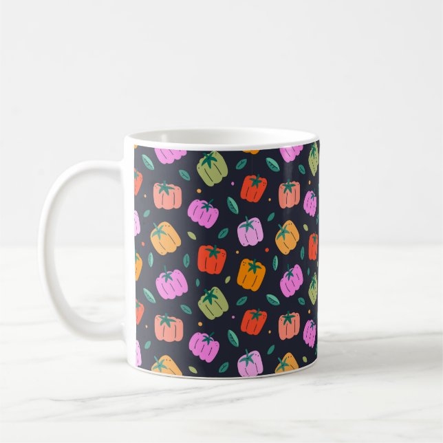 Various bell peppers, seamless pattern, sweet pepp coffee mug (Left)