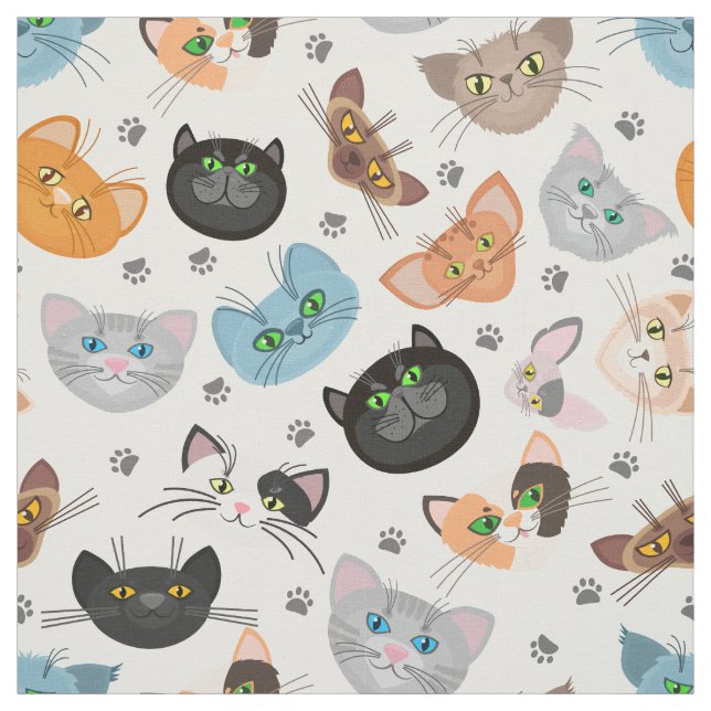Various cat faces pattern fabric (Swatch)