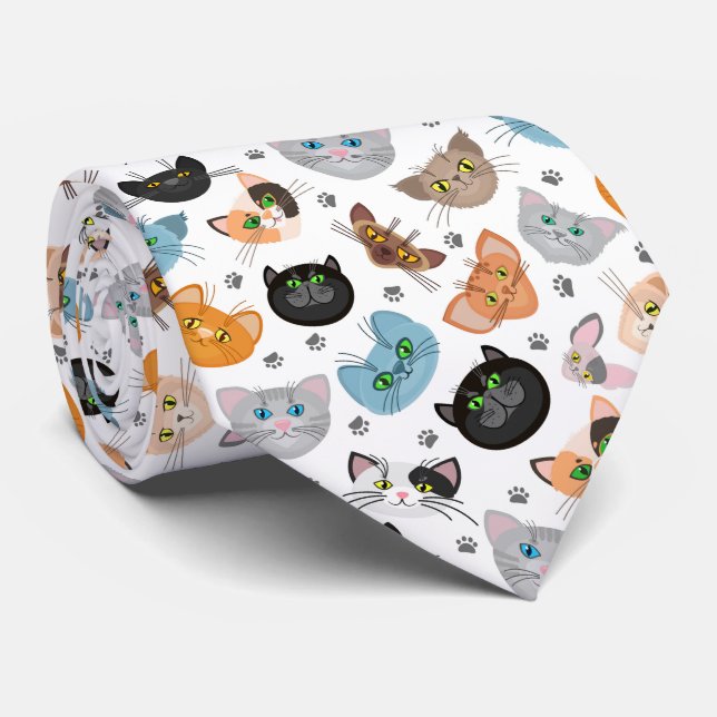 Various cat faces pattern  tie (Rolled)