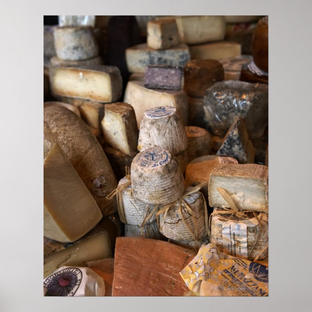 Various cheeses on market stall, full frame poster (Front)