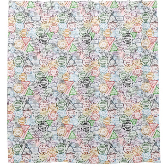 Various cities retro postal markings pattern shower curtain (Front)