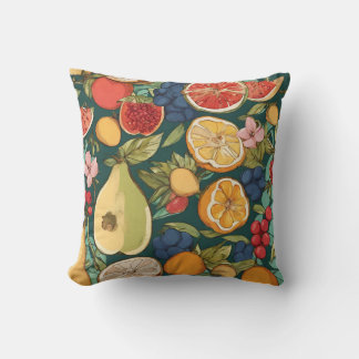 Various Citrus Fruits, Grapes and Flowers. Paintin Cushion