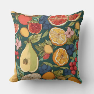 Various Citrus Fruits, Grapes and Flowers. Paintin Cushion