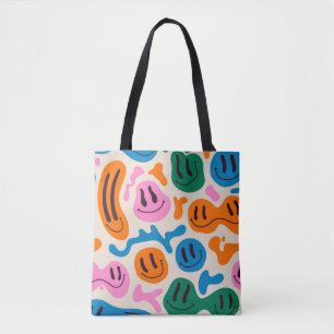Various colorful melting smiling Faces. Lava lamp, Tote Bag