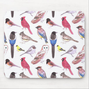 Various colourful birds watercolor painting mouse pad